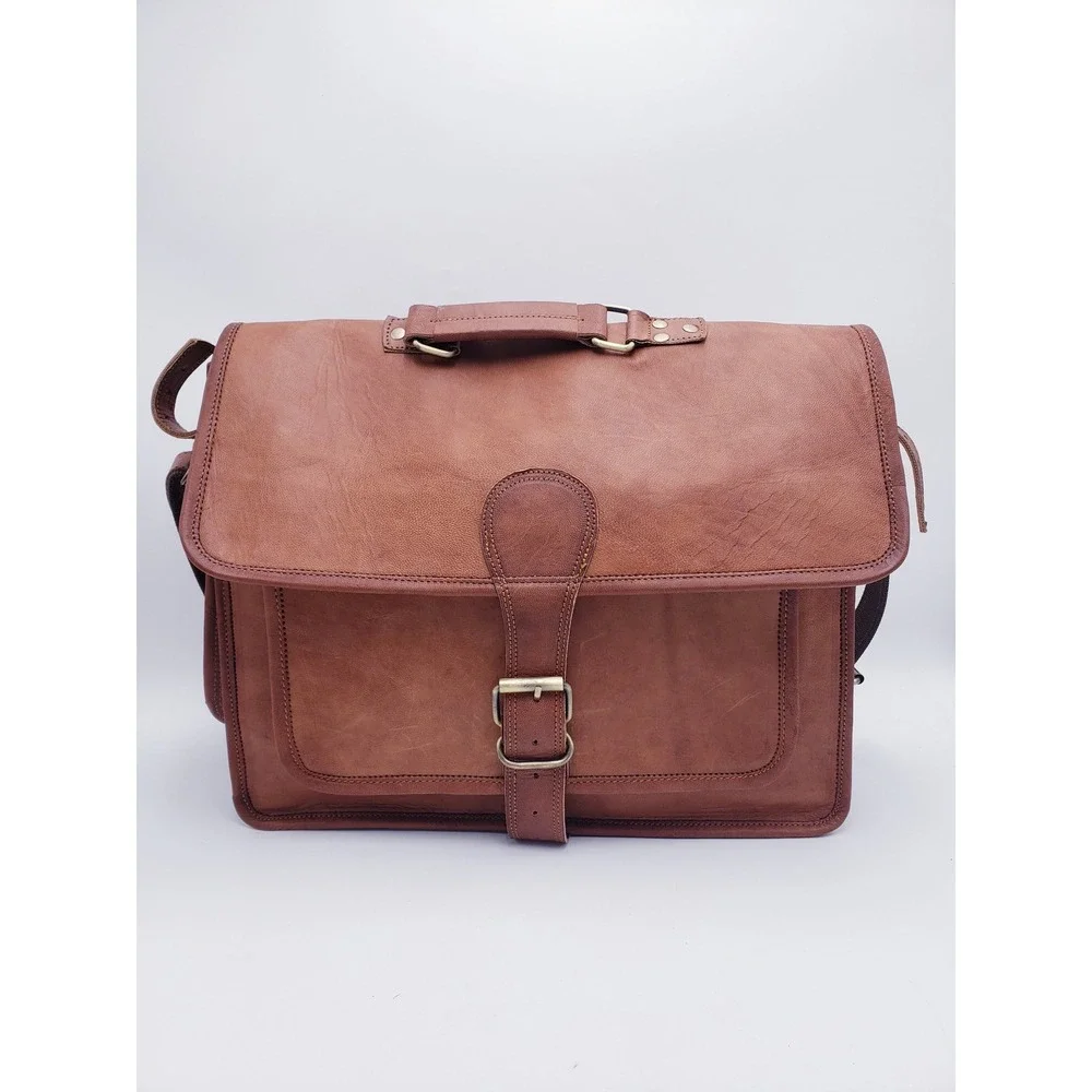 MaheTri Messenger Bag Brown Leather Satchel Laptop Briefcase OS